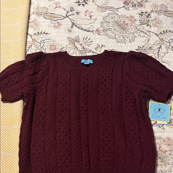 CeCe Deep Red Cable Knit Top - Picture 1 of 3